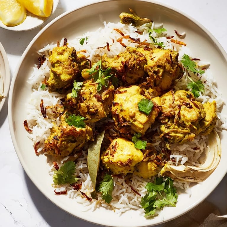 A close-up of Easy Chicken Biryani, showcasing colorful spices and a comforting, hearty dish.