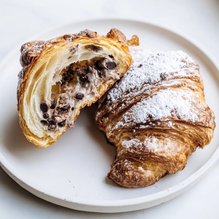Buttery, flaky Cookie Croissant with melted chocolate chips, ready for a delicious breakfast treat.