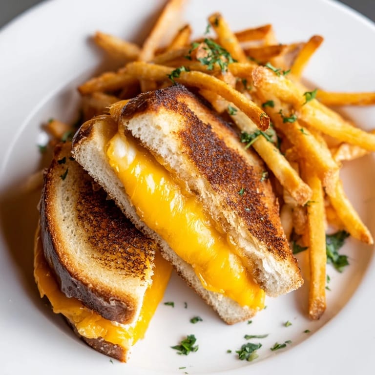 Imagine savory Beef Tallow French Fries alongside a bubbling, cheesy Grilled Cheese sandwich, a satisfying duo.