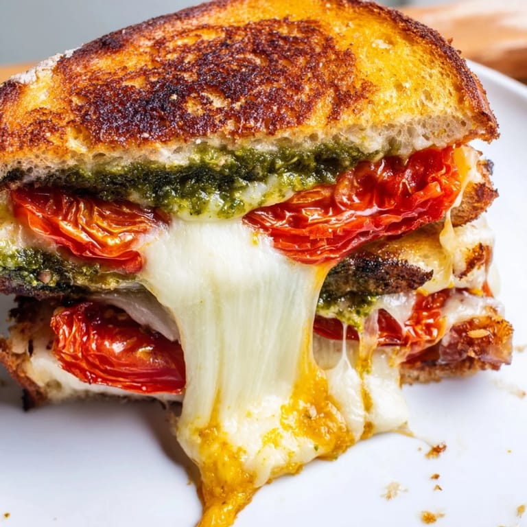 The main dish of Roasted Tomato Pesto Grilled Cheese, served with a side salad and a cup of tomato soup for lunch.