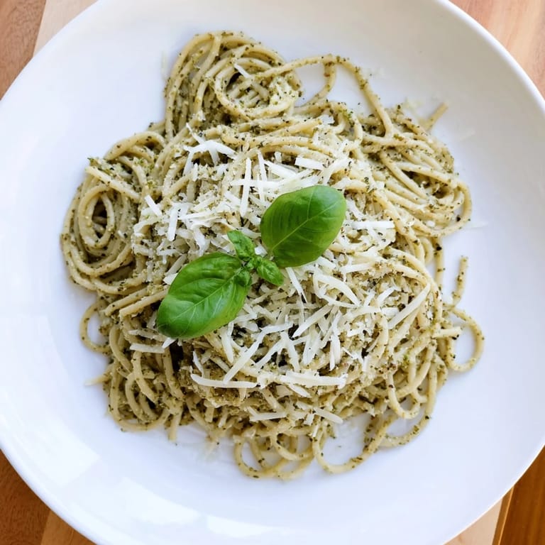 Golden toasted sunflower seeds and fresh basil blended into a rich pesto, ready to be tossed with warm al dente pasta.