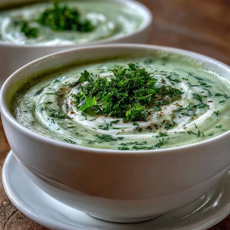 Finely blended Creamy Celery and Herb Soup in a cozy setting, garnished with fresh herbs.