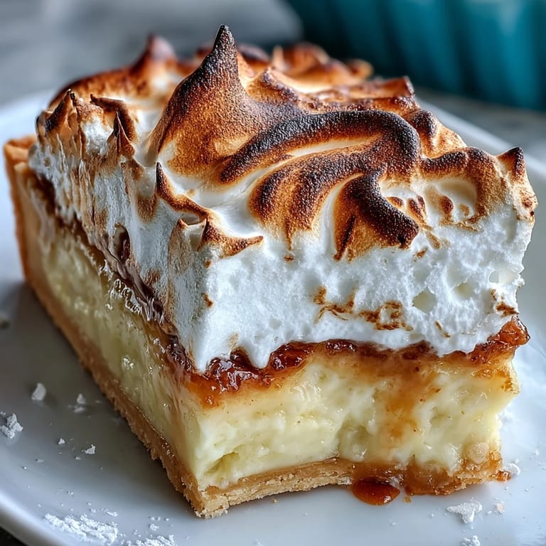 A whole Lemon Meringue Pie sits on a cooling rack, showcasing high, golden peaks and a lattice-patterned crust ready to slice.