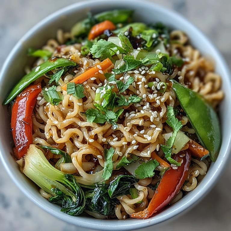 Low-carb shirataki noodles tossed with crisp vegetables and a fragrant ginger sauce.