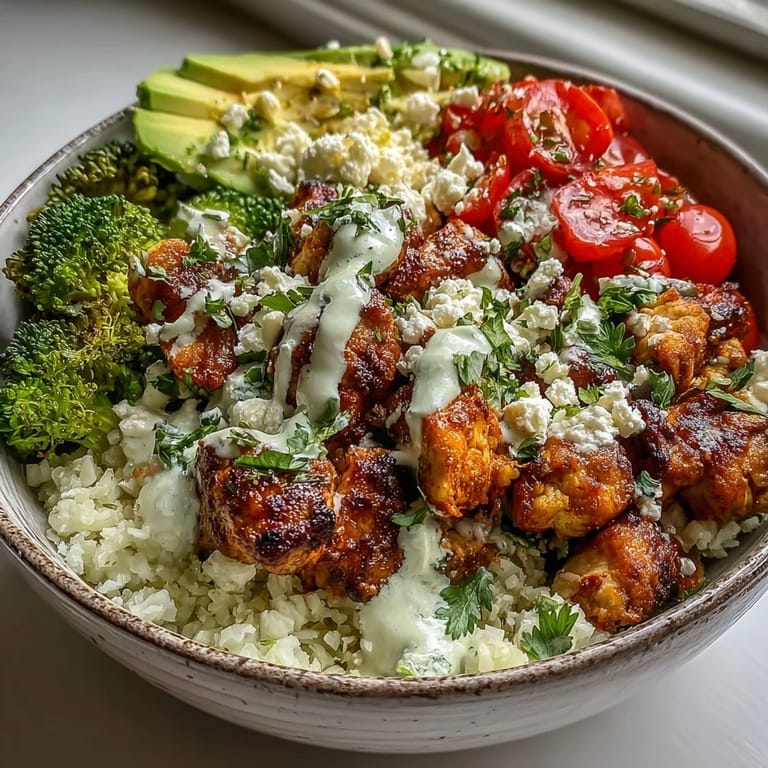 Healthy Cauliflower Rice Bowl garnished with fresh cilantro and crumbled feta, perfect for a quick dinner.