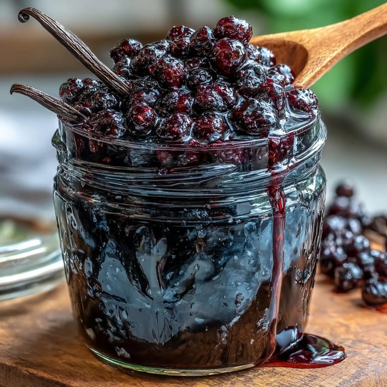Deep purple Crème de Cassis filling a sterilized bottle with fresh blackcurrants, perfect for a Kir Royale cocktail.