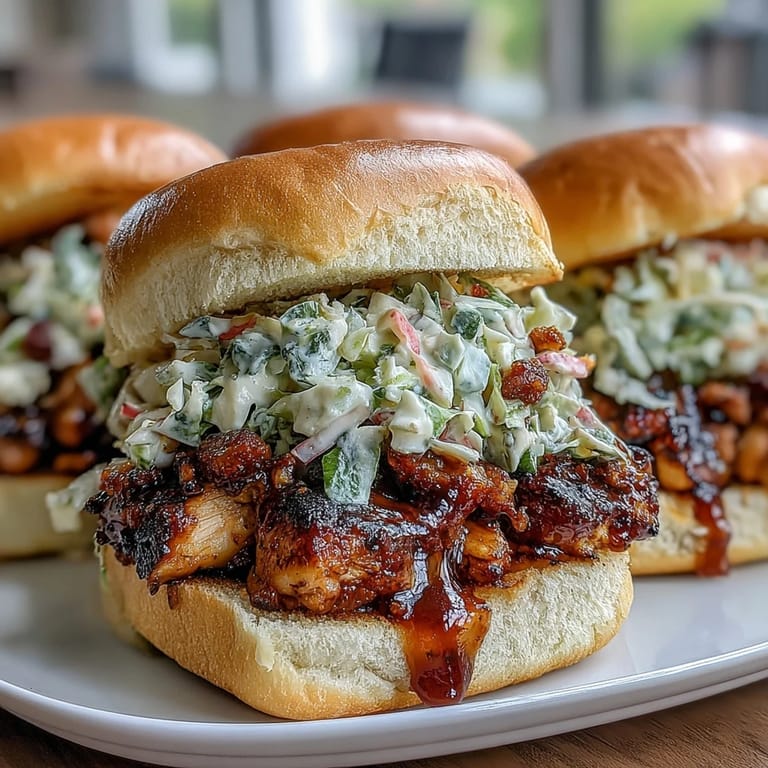 Classic American BBQ chicken sliders with crunchy coleslaw, ready to impress guests at your Independence Day celebration.