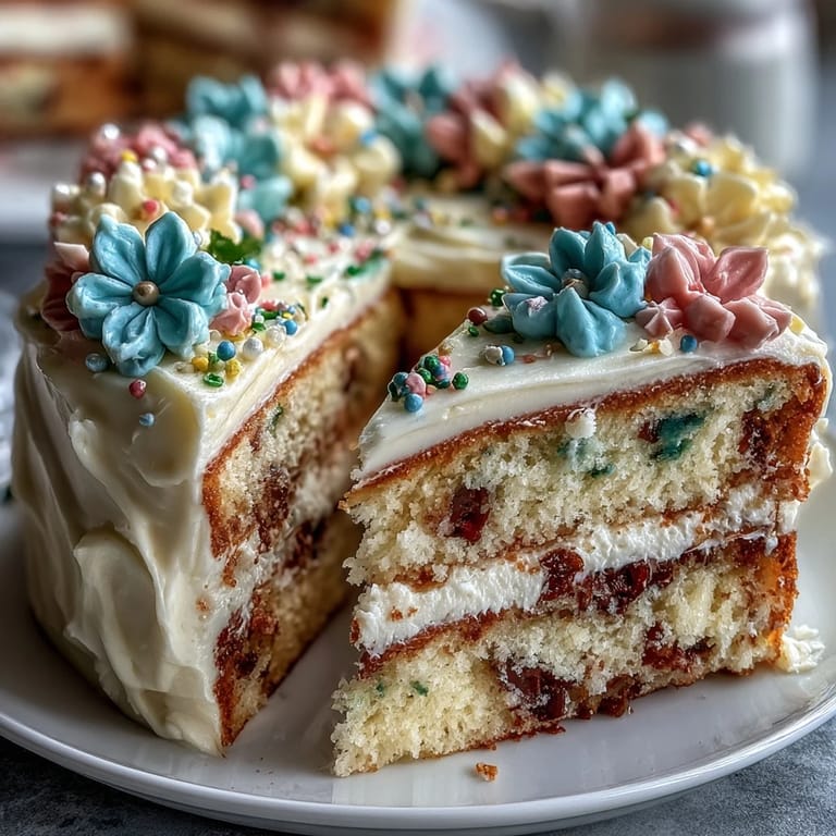 Moist vanilla sheet cake topped with smooth buttercream and hand-piped floral designs in soft pinks, yellows, and greens, ideal for First Communion gatherings.