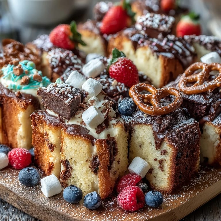 A beautifully arranged grad party dessert board featuring cake slices, cookies, and brownie bites for sharing.