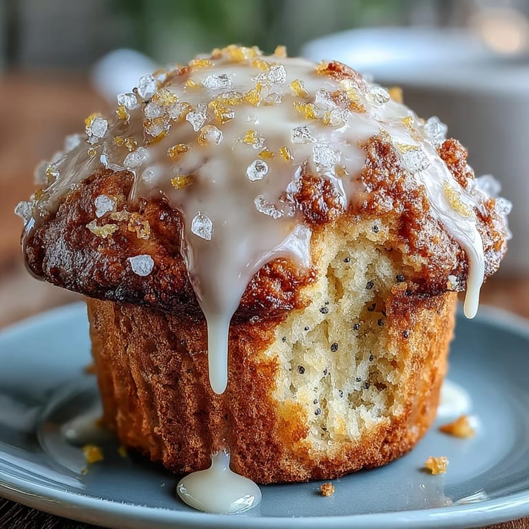 Fluffy lemon muffins filled with crunchy poppy seeds, finished with a sweet lemon glaze and crunchy sugar topping.
