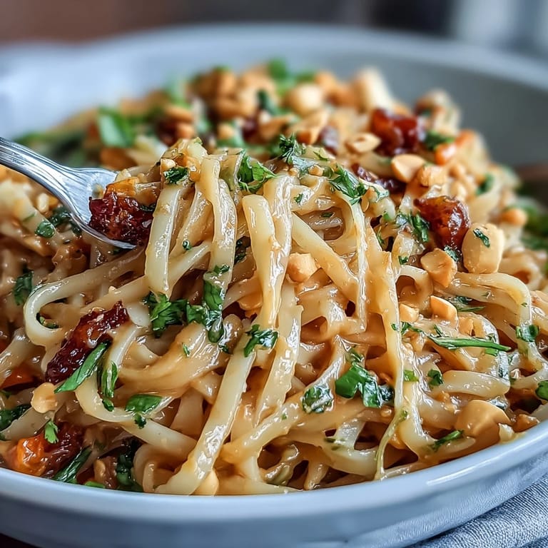 Colorful Thai-inspired noodle salad with crunchy carrots, peppers, and peanuts, drizzled with rich peanut-lime dressing.  