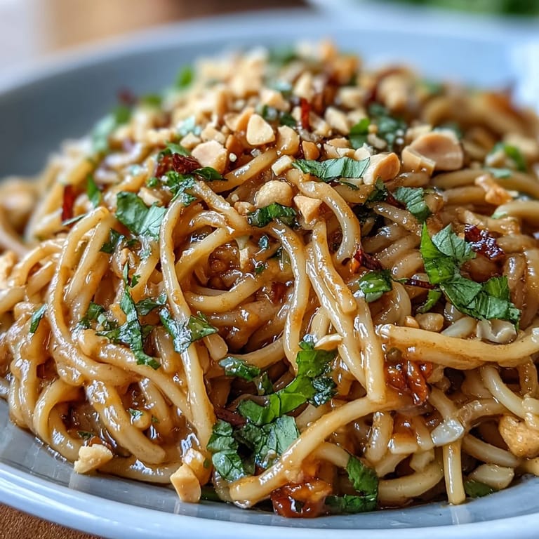 Vibrant Thai peanut noodle salad featuring rice noodles, fresh herbs, and a creamy, tangy peanut sauce.
