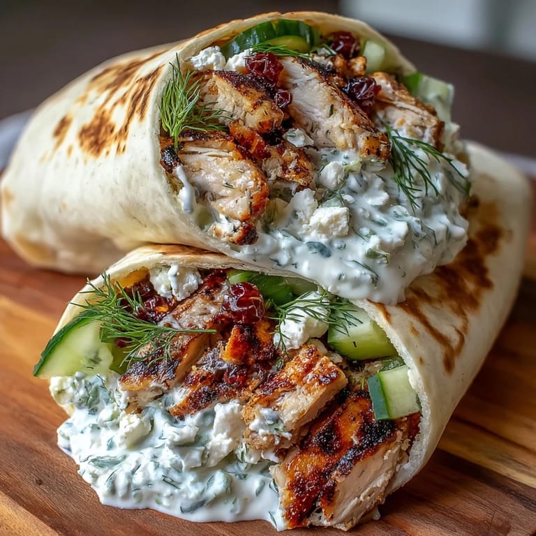 A vibrant photo of Tzatziki Chicken Wraps, perfectly prepared for an easy Mediterranean meal experience.