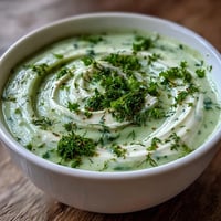 Creamy Celery and Herb Soup garnished with fresh parsley, served steaming in a rustic white bowl.