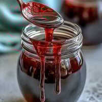 1. Vibrant black currant syrup in a glass bottle, perfect for cocktails and desserts.  
