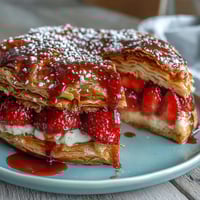 A rustic strawberry galette with frangipane filling, golden crust folded around juicy berries and creamy almond cream.