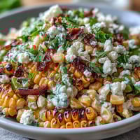 Creamy Mexican Street Corn Salad with charred corn, Cotija cheese, and chili-lime dressing—perfect for summer barbecues.
