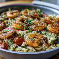 One-Pan Lemon Butter Shrimp and Orzo: a vibrant, zesty dinner with juicy shrimp, tender orzo, and fresh vegetables in a single skillet.