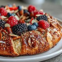 Golden Summer Berry Galette with almond crust, bursting with fresh, juicy fruit.